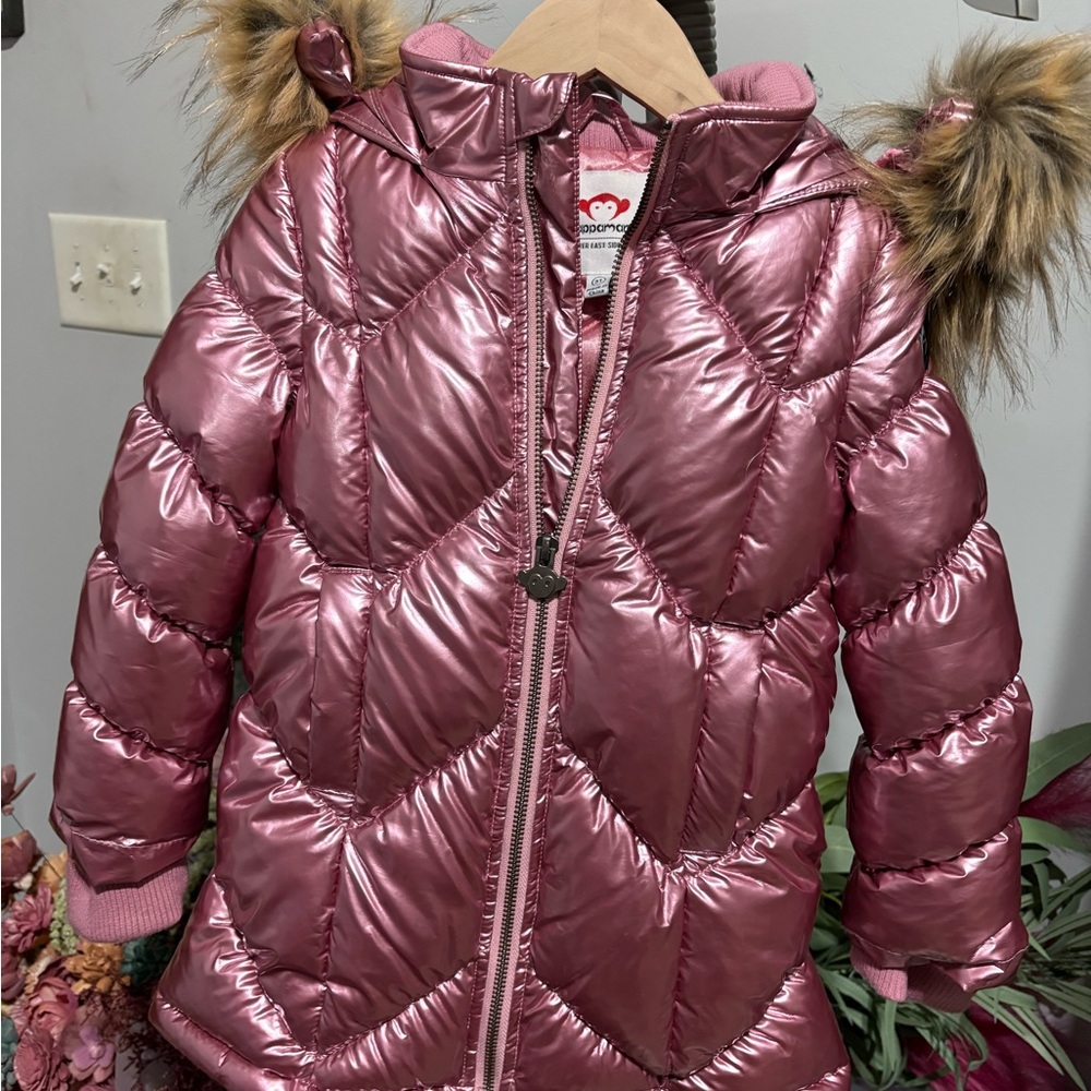 Appaman Metallic Pink Puffer Jacket with Faux Fur Trim